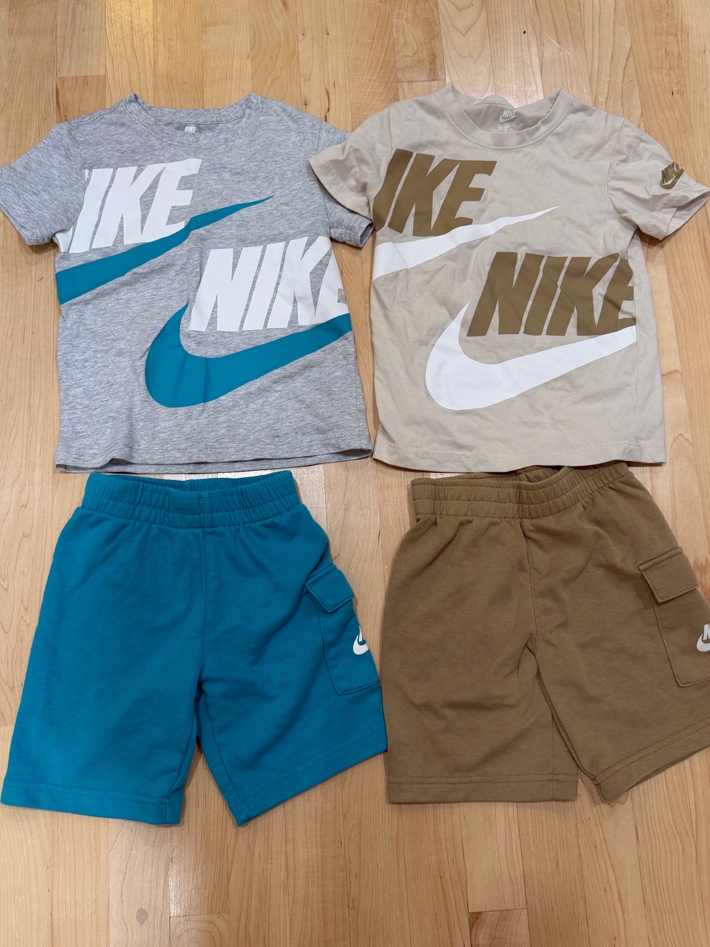 Nike Kids Shorts & Tees Set - Gray, Teal, Tan, Brown